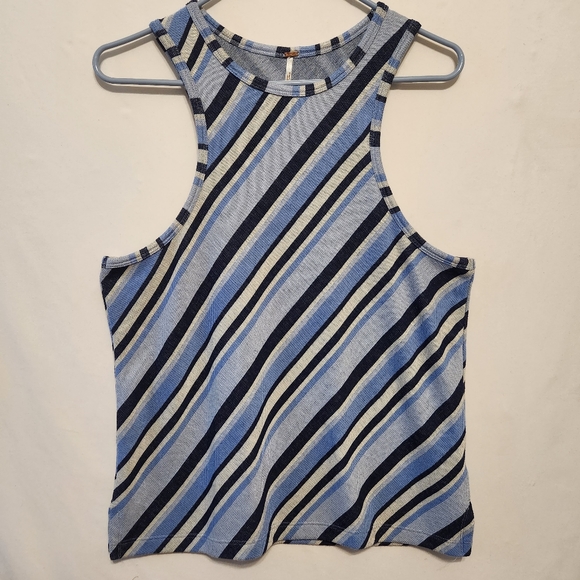 Blue Striped Racerback Racerfront Tank Top - Picture 1 of 15